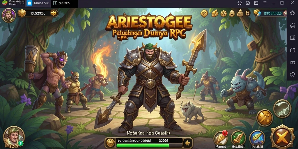 Screenshot ARIESTOGEL menampilkan pertarungan seru di dunia fantasi.