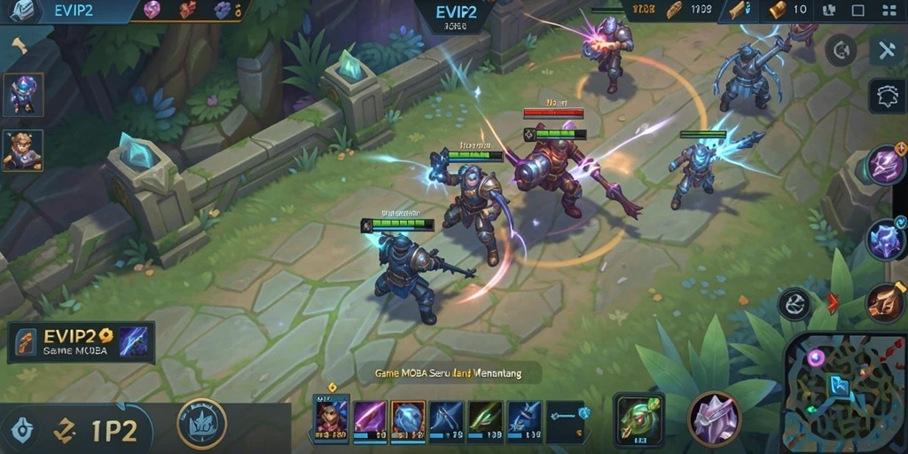 Tangkapan layar gameplay <strong>EVIP2</strong> menampilkan pertempuran seru di arena MOBA.