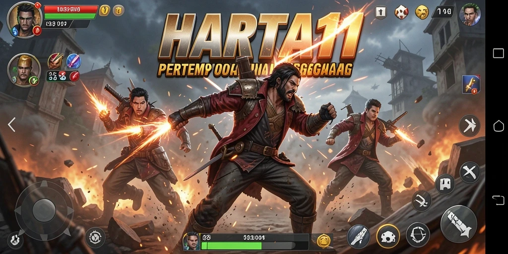Screenshot HARTA11 menampilkan aksi pertempuran yang seru dan mendebarkan.