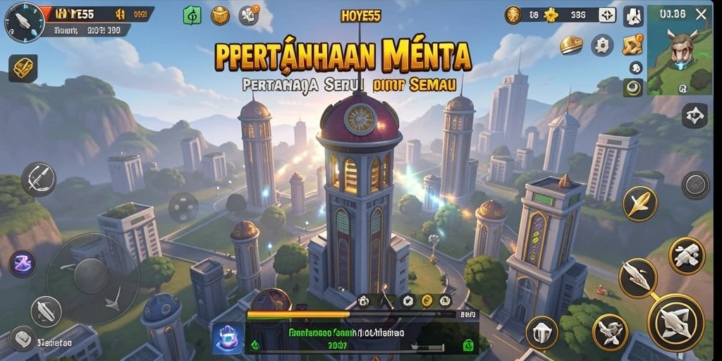 Tangkapan layar gameplay HOYE55 menampilkan pertempuran seru dalam Tower Defense.