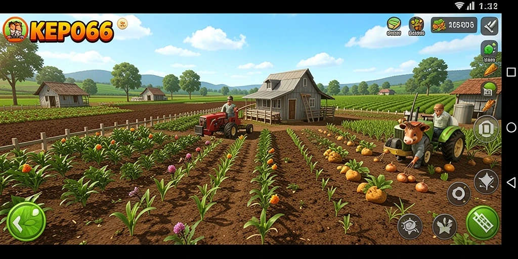 Screenshot utama KEPO66 menampilkan kebun yang indah dengan grafis menawan.