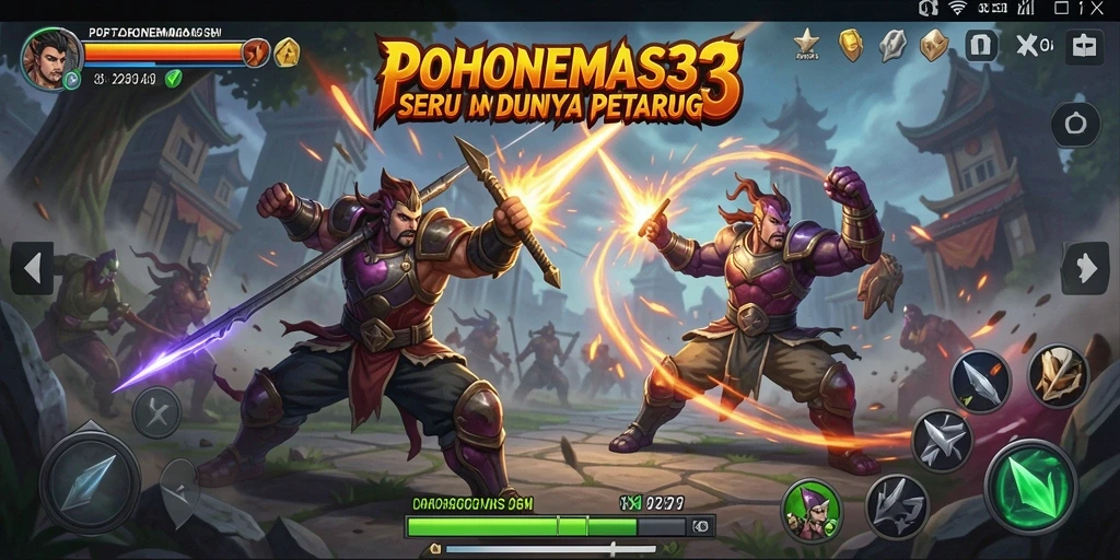 Screenshot gameplay POHONEMAS33 menampilkan pertarungan menarik antar karakter.