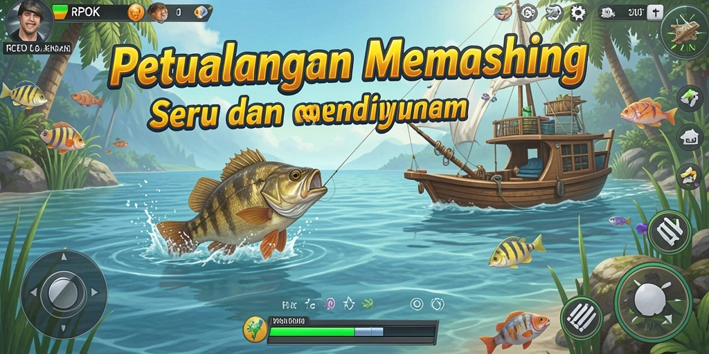 Gameplay menarik RPOK dengan berbagai lokasi memancing yang indah.