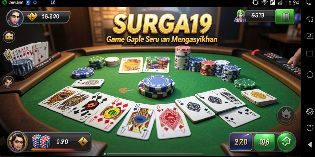 Screenshot SURGA19 menampilkan gameplay Gaple yang seru dan interaktif.