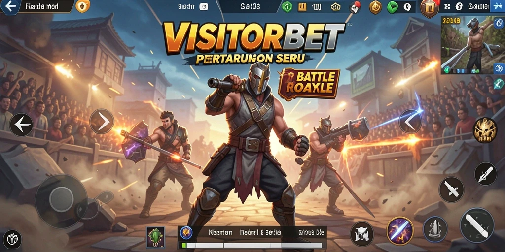 Screenshot utama VISITORBET menampilkan aksi intens dalam permainan Battle Royale.
