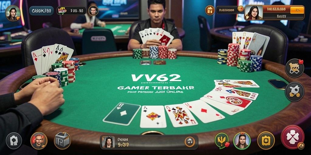 Tampilan permainan poker di aplikasi VV62 yang menarik.